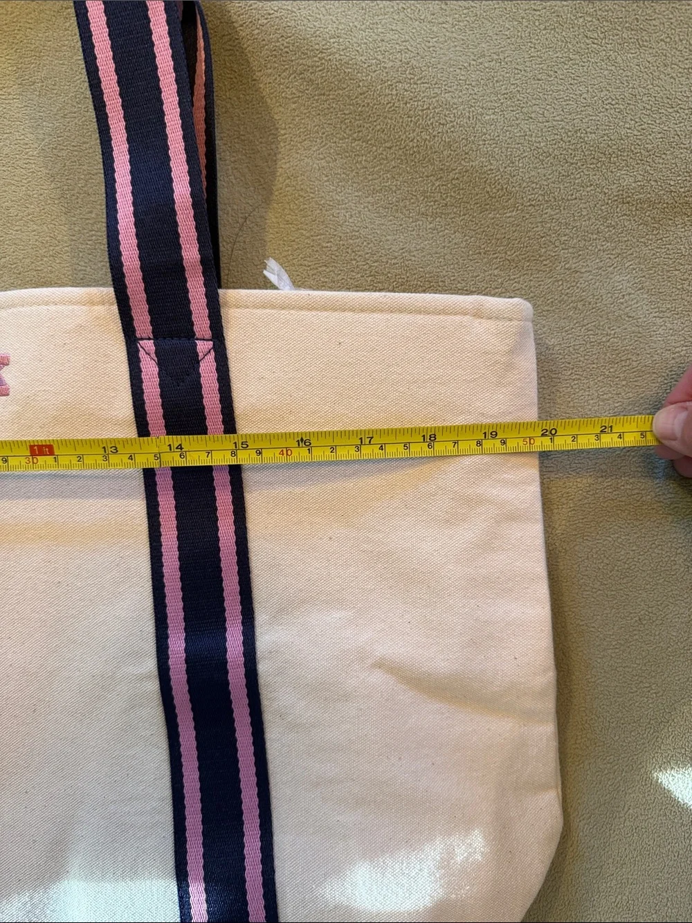 PINK Victoria's Secret Cream Canvas Tote with Pink & Black Straps